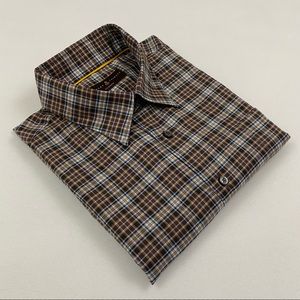 Robert Talbott Classic Fit Brown & Baby Blue Plaid / Tartan LS Dress Shirt
